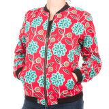 Bomber coton femme rouge et fleurs vert lagon - Bibop et Lula