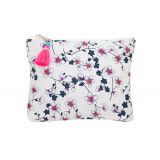 Grande pochette plate en coton blanc et fleurs cerisiers - Bibop et Lula