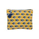 Grande pochette plate en coton jaune et bleu foncé - Bibop et Lula