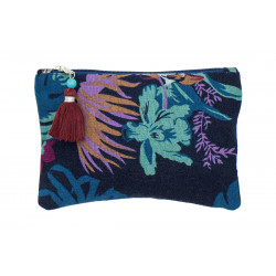 Petite pochette plate coton bleu marine et feuilles jungle - Bibop et Lula