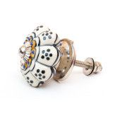 Bouton de meuble céramique Blanc fleur jaune - Bibop et Lula