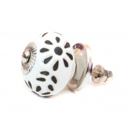 Bouton de meuble céramique Blanc fleur noire - Bibop et Lula