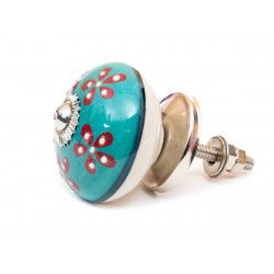 Bouton de meuble céramique Bleu fleurette rouge - Bibop et Lula