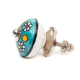 Bouton de meuble céramique Bleu fleurs et pois jaune - Bibop et Lula