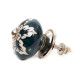 Bouton de meuble céramique Bleu petrole feuillage blanc - Bibop et Lula