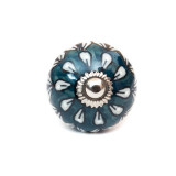 Bouton de meuble céramique Bleu petrole petale blanc - Bibop et Lula