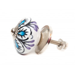 Bouton de meuble céramique Fleur noire et bleue - Bibop et Lula