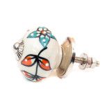 Bouton de meuble céramique Fleur bleue feuille orange - Bibop et Lula