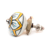 Bouton de meuble céramique Jaune fleur blanche - Bibop et Lula