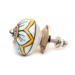 Bouton de meuble céramique Jaune fleur blanche - Bibop et Lula