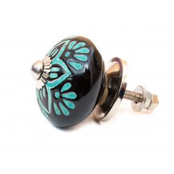 Bouton de meuble céramique Noir et turquoise - Bibop et Lula