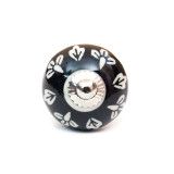 Bouton de meuble céramique Noir feuille blanche - Bibop et Lula