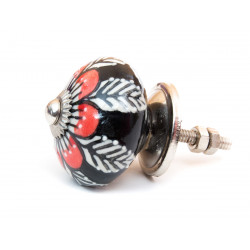 Bouton de meuble céramique Noir fleur rouge - Bibop et Lula