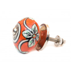 Bouton de meuble céramique Orange fleur blanche - Bibop et Lula