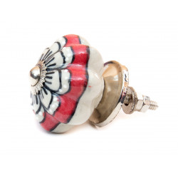 Bouton de meuble céramique Rouge fleur blanche - Bibop et Lula