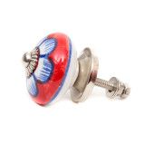 Bouton de meuble céramique Rouge paquerette bleu - Bibop et Lula