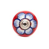Bouton de meuble céramique Rouge paquerette bleu - Bibop et Lula