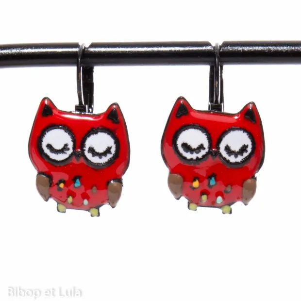 Boucles d'oreilles Chouettes Rouge