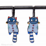 Boucles d'oreilles Mini Matou Bleu - Bibop et Lula