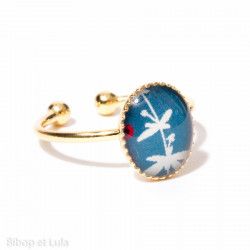 LISA, Bague en résine dorée à l'or fin Végétal bleu - Bibop et Lula