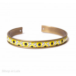 Manchette fine, bracelet, résine, motif Fleurs citron - Bibop et Lula