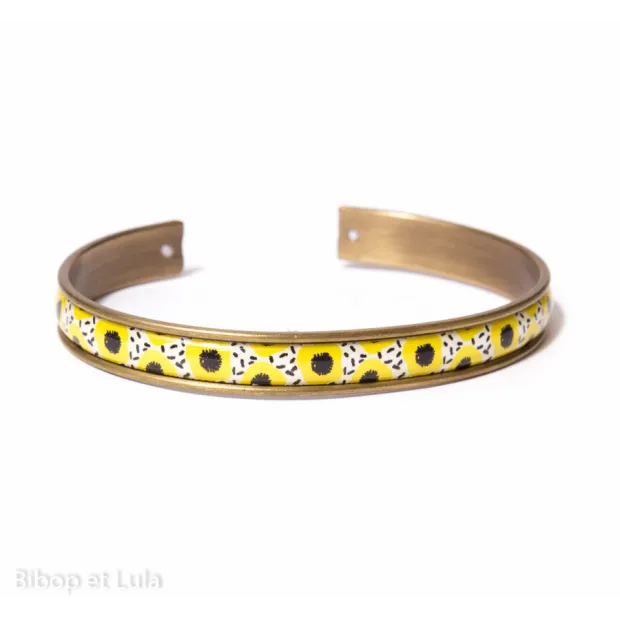 Manchette fine, bracelet, résine, motif Fleurs citron
