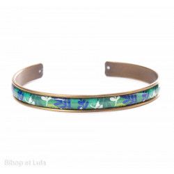 Manchette fine, bracelet, résine, motif Feuillage vert - Bibop et Lula