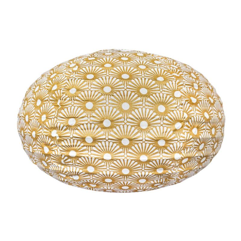Lampion tissu boule japonaise ovale coton blanc motifs soleils or
