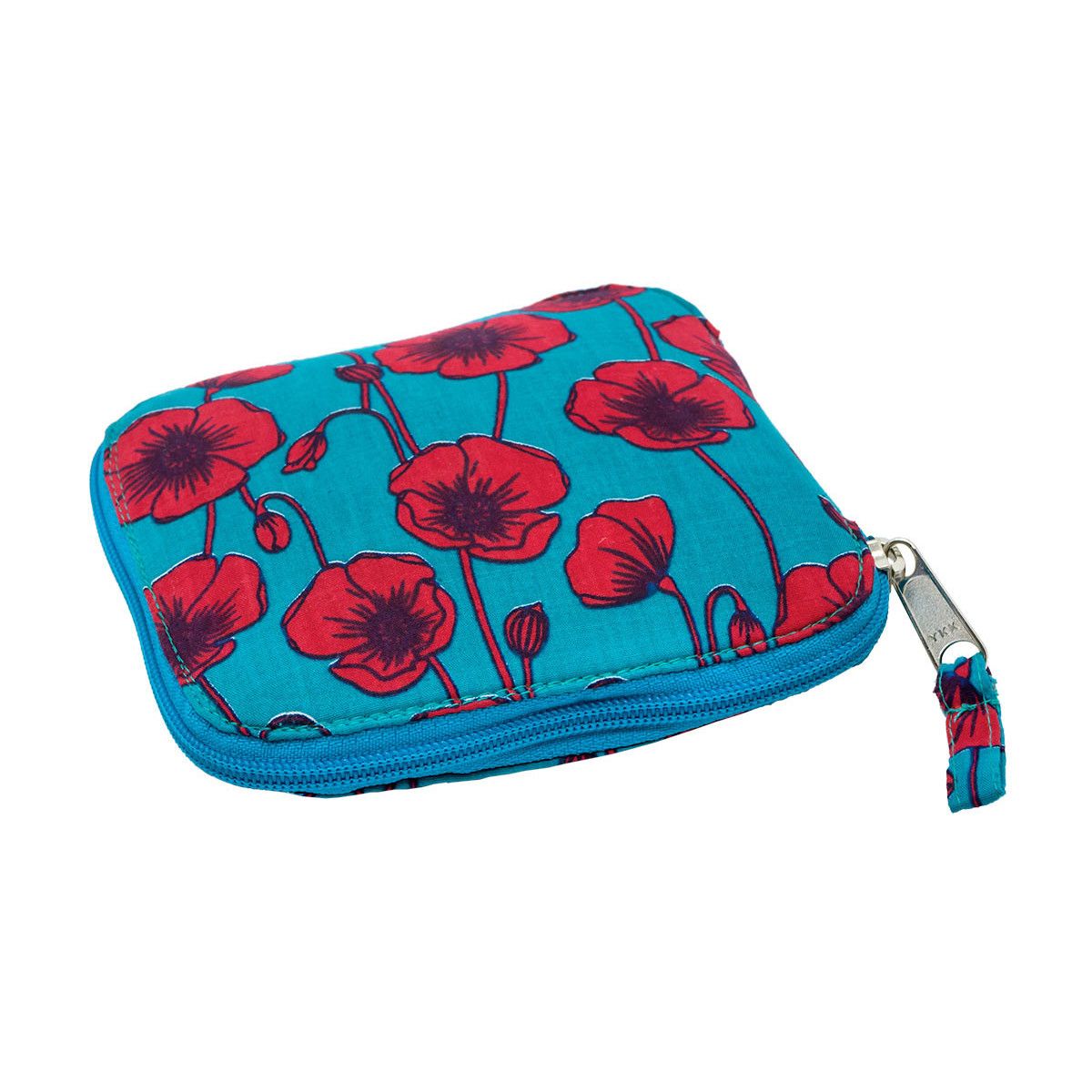 Sac de courses à provisions pliable en coton bleu motifs coquelicots rouges