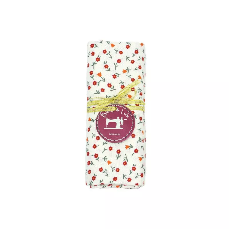 coupon tissu coton blanc parsemé de petites fleurs rouges - Bibop et Lula