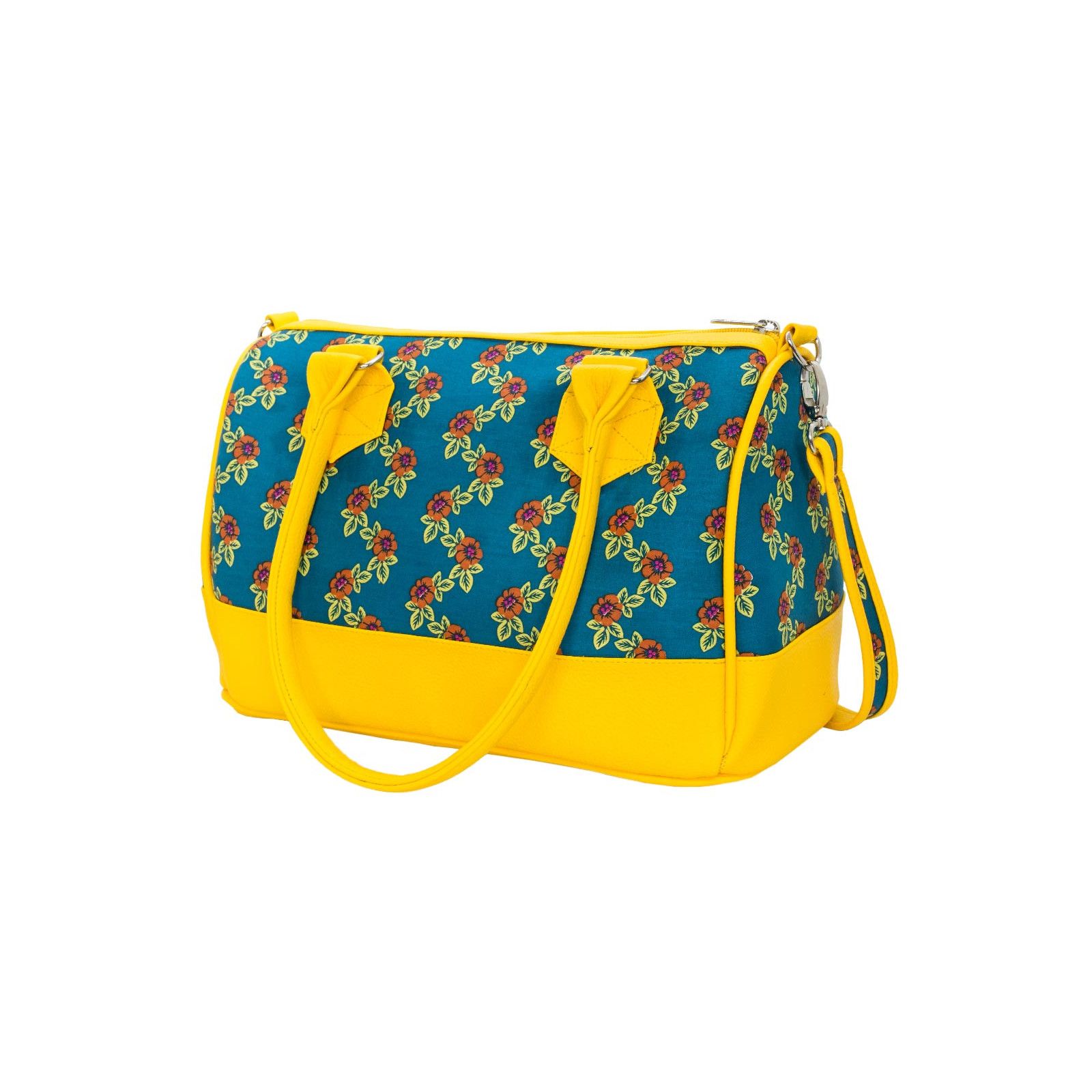 Coupon Tissu Coton Bleu Motifs Guirlande De Fleurs