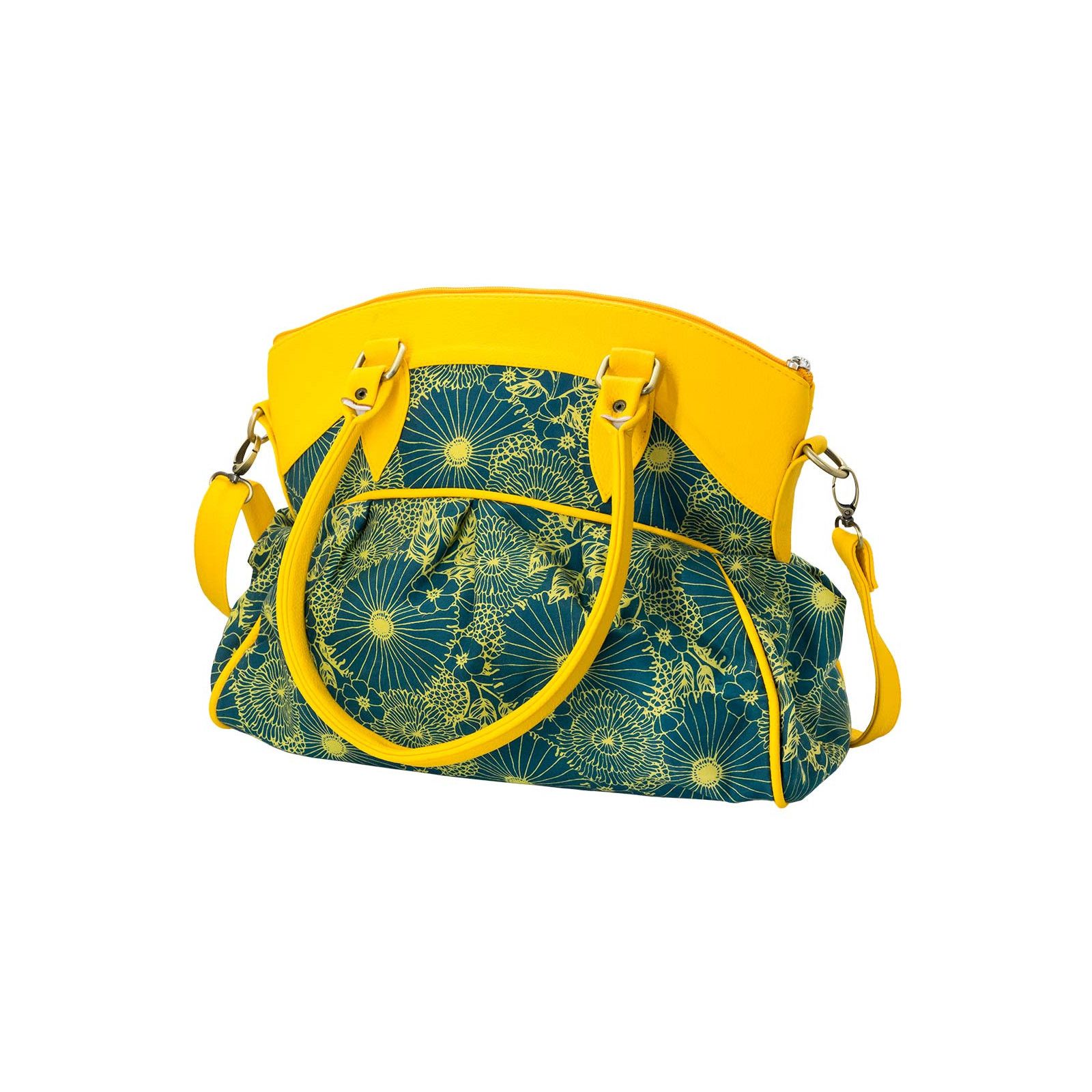 Sac Bowling Femme Bandouliere Bleu Et Jaune Motifs Fleurs