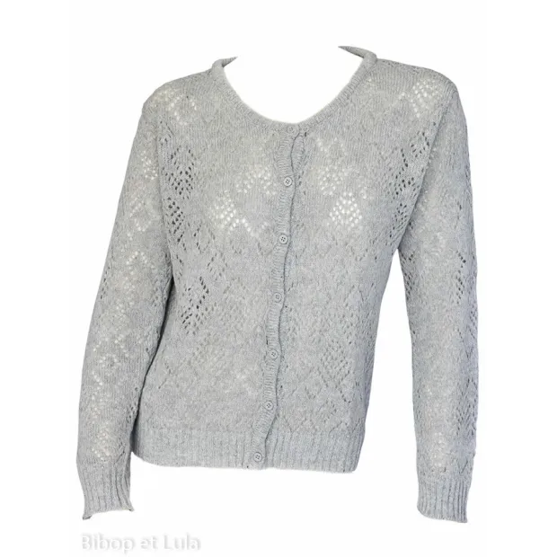 Gilet laine motifs ajourés Gris