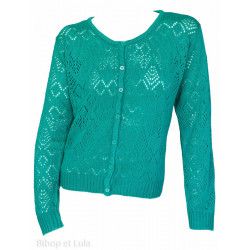 Gilet laine motifs ajourés Bleu vert - Bibop et Lula