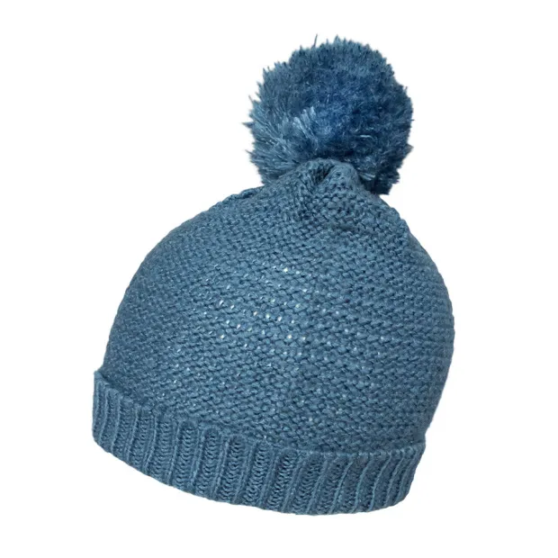 Bonnet laine pompon Bleu Orage