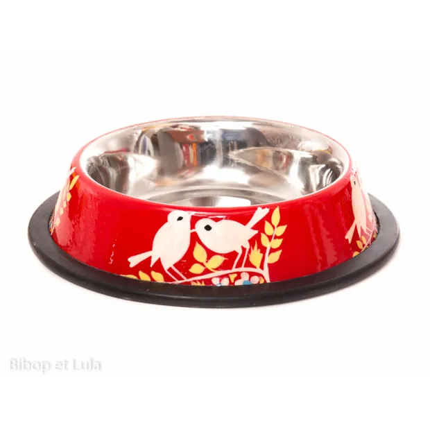 Gamelle pour chat inox peint à la main Birdy