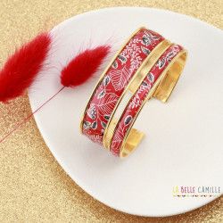Manchette, bracelet, résine, motif Fleurs bordeaux