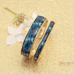 Manchette, bracelet, résine, motif Végétal bleu