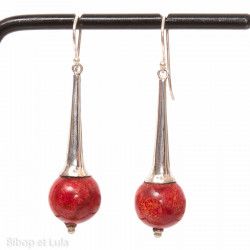 Boucles d'oreilles Bilboquet corail rouge - Bibop et Lula