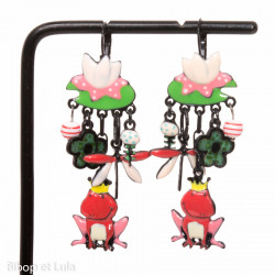 Boucles d'oreilles Roi grenouille lotus rouge - Bibop et Lula