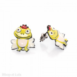 Boucles d'oreilles clous Reine grenouille jaune - Bibop et Lula