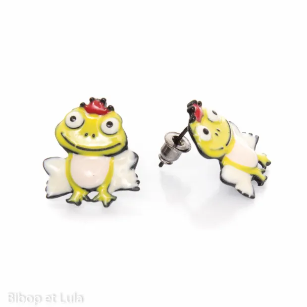 Boucles d'oreilles clous Reine grenouille jaune