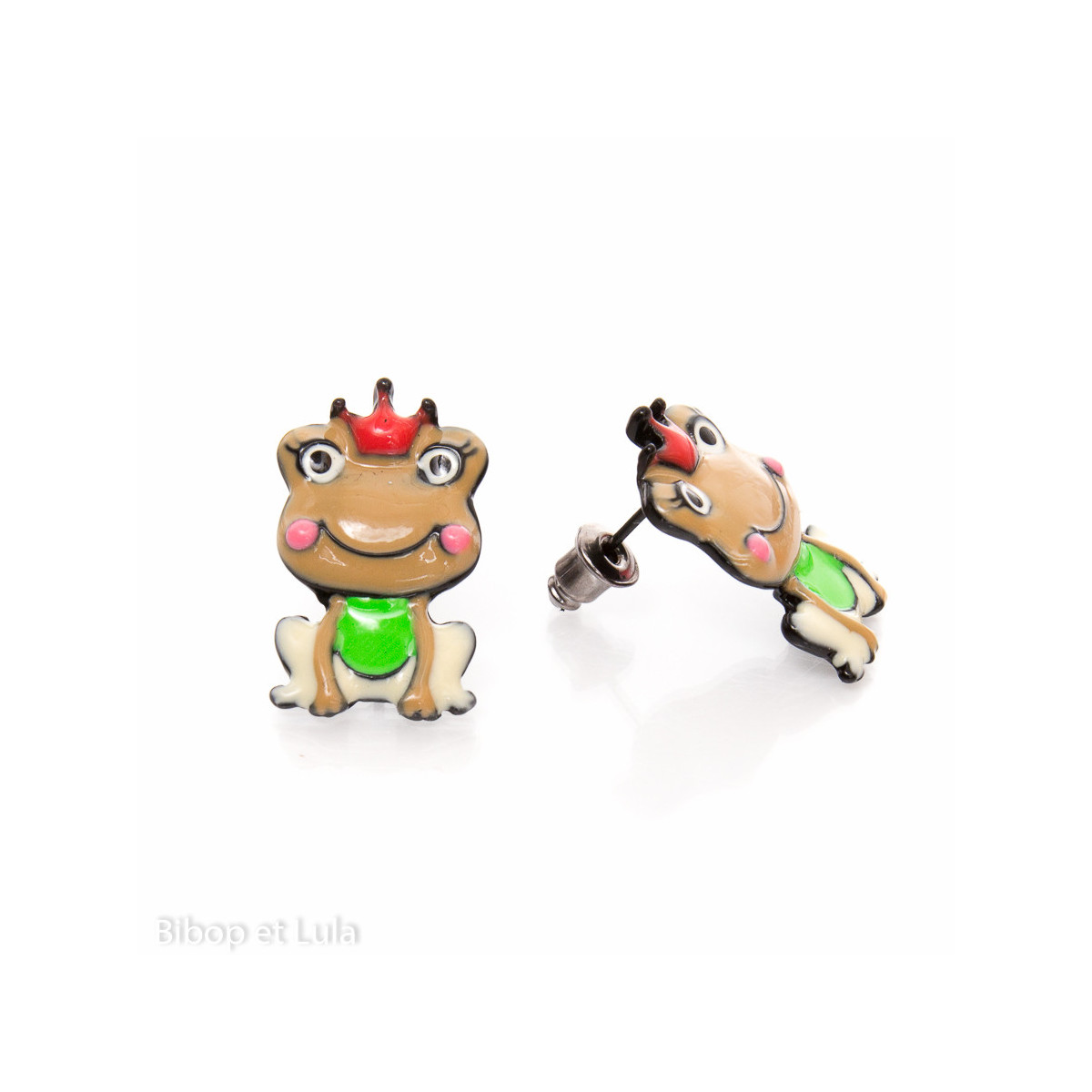 Boucles d'oreilles clous Reine grenouille caramel - Bibop et Lula