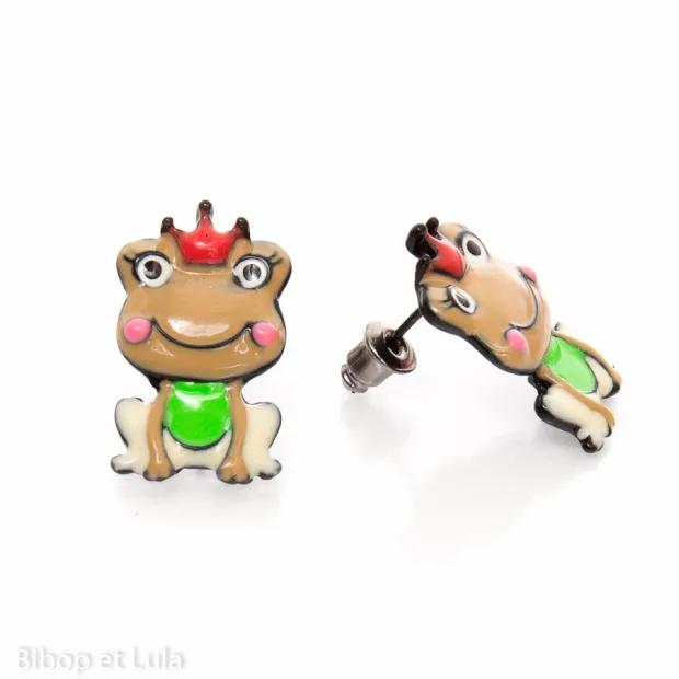 Boucles d'oreilles clous Reine grenouille caramel