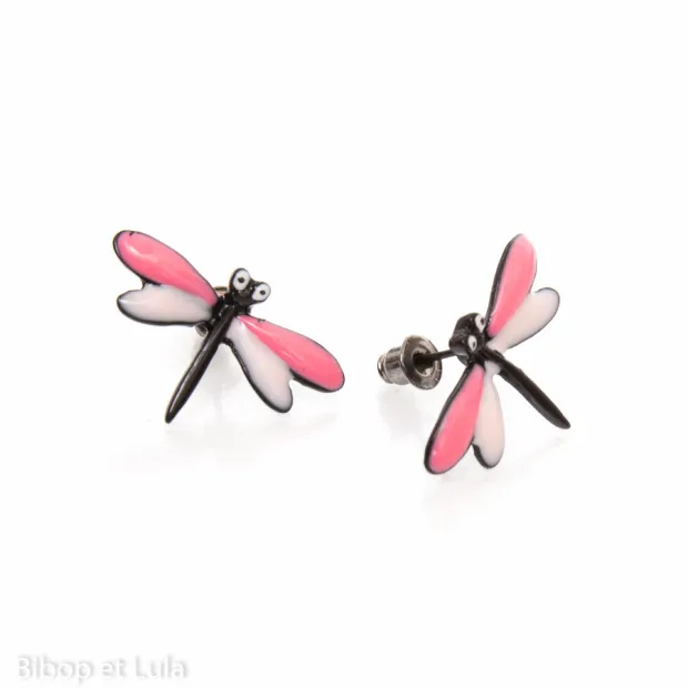 Boucles d'oreilles clous Libellules rose