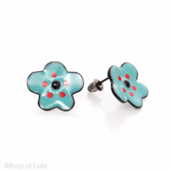 Boucles d'oreilles clous Fleur bleu - Bibop et Lula