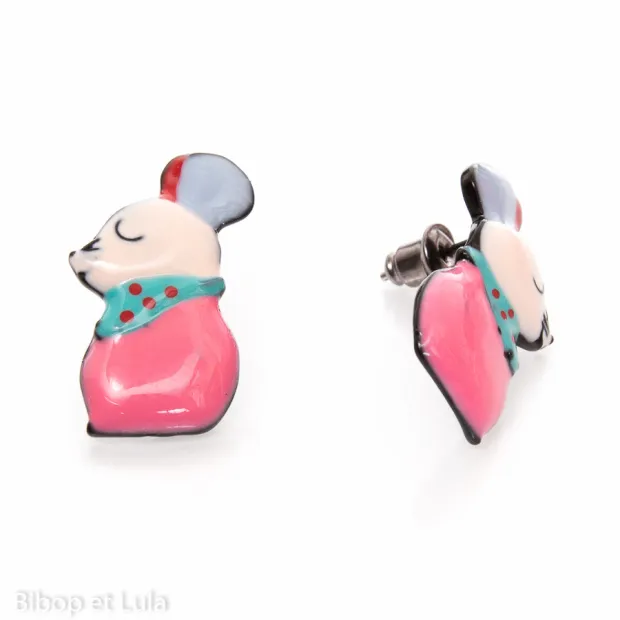 Boucles d'oreilles clous Souris rose