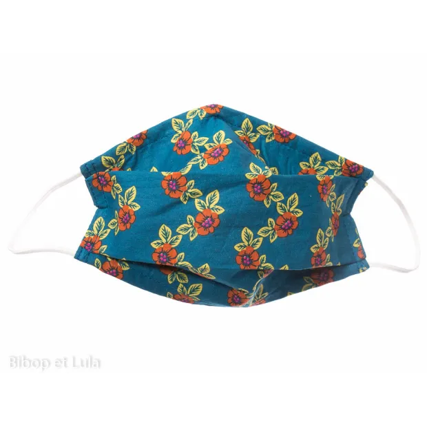 Masque tissu petites fleurs sur fond bleu