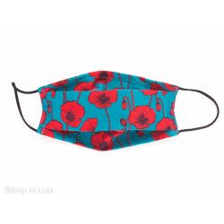 Masque tissu Coquelicot rouge sur fond bleu - Bibop et Lula