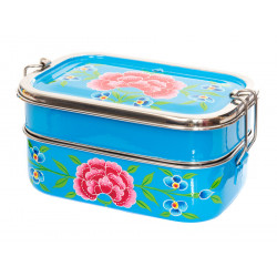 Boite bento / lunch box inox peinte à la main Edira bleu - Bibop et Lula